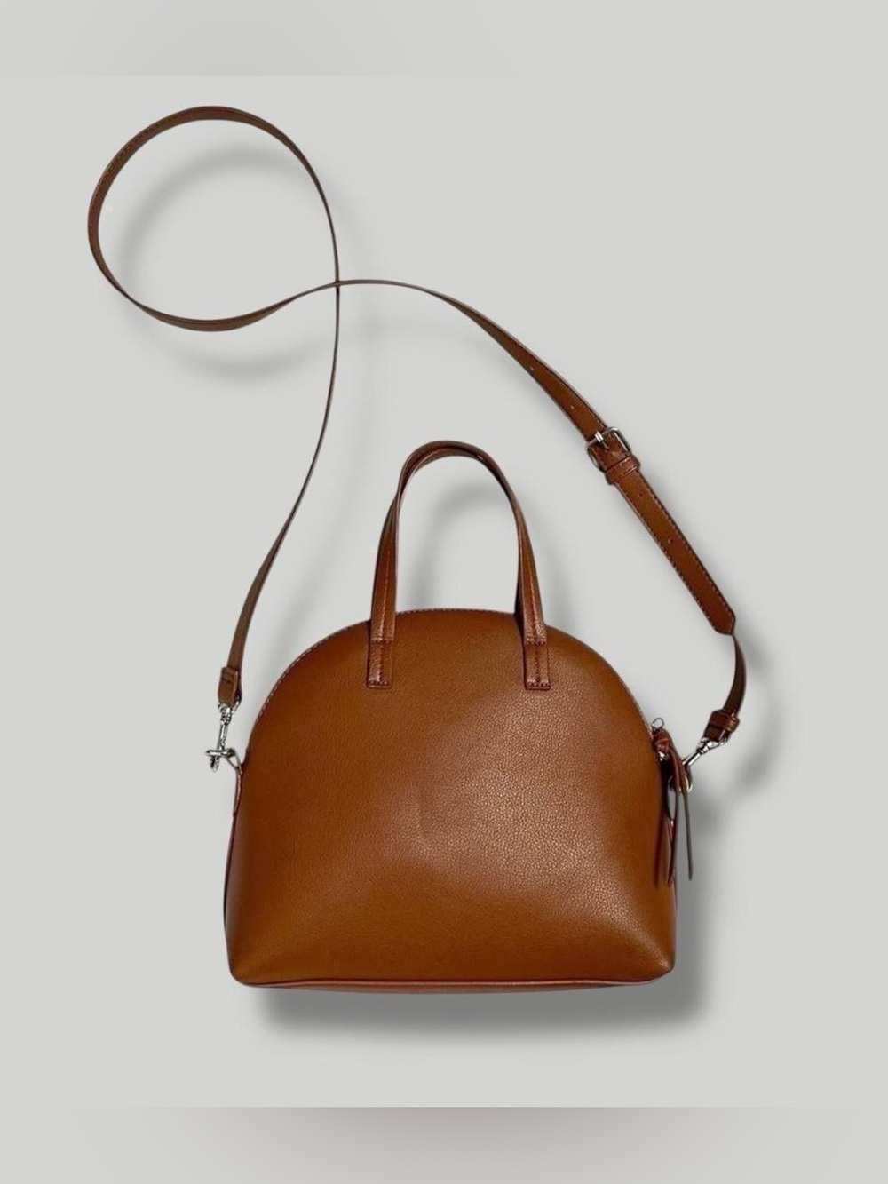 Old Navy Cognac Tan Brown Faux Leather Satchel Top Handle Domed Crossbody Bag
